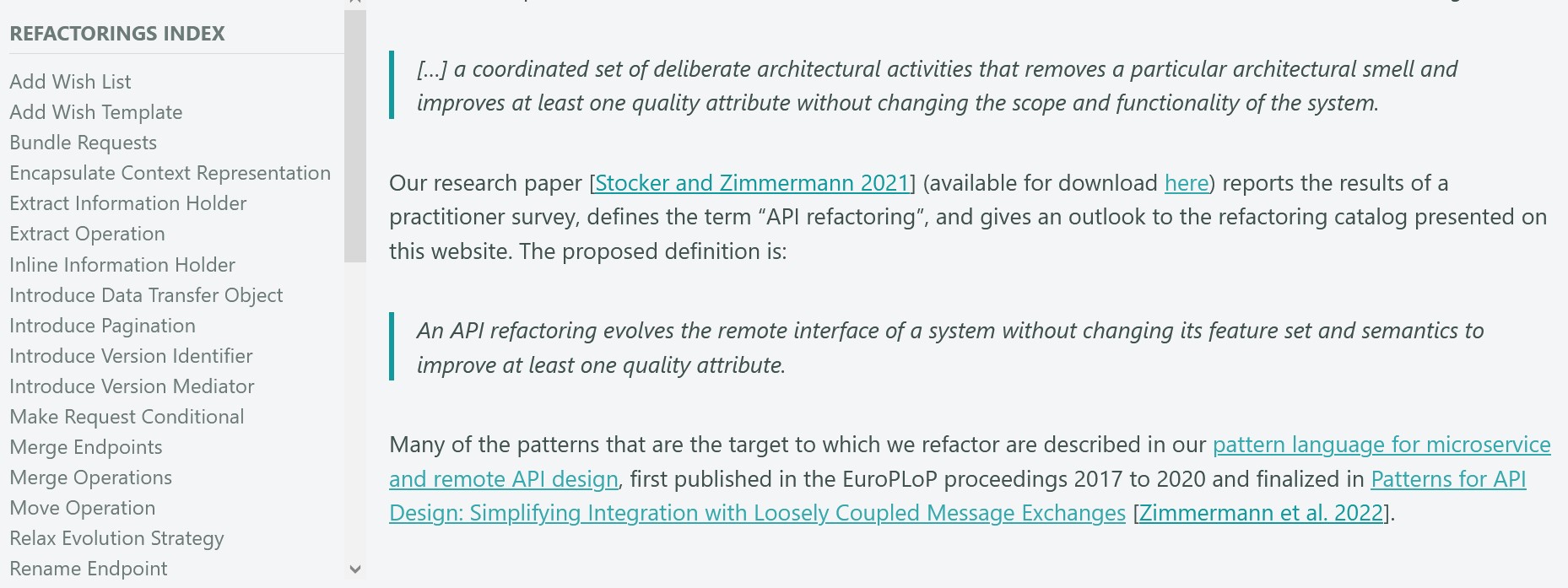 API Refactoring Catalog Website (Motivation and Overview)